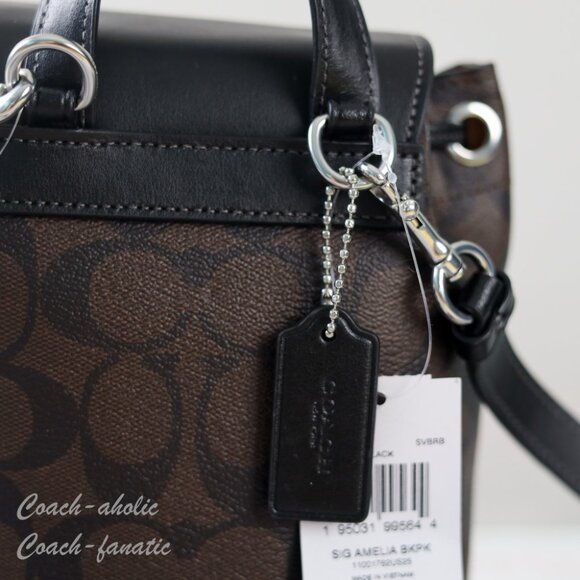 NWT Coach CL458 Amelia Convertible Backpack In Signature Canvas Brown Black - Picture 7 of 14